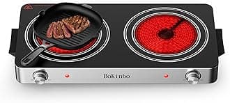 Electric Cooktop, Dual 2200 Watts Infrared Burner, 2 Burner Electric Hot Plate for Cooking, Knob Control Countertop & Built-in Ceramic Cooktop, Overheat Protection Burner for Dorm, Kitchen