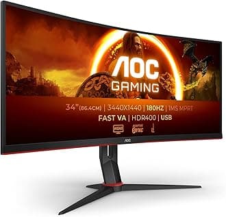 CU34G2XPD/BK 34 inch UW-QHD Gaming Monitor Curved, 180Hz, Fast VA Panel, 1ms MPRT, Adaptive Sync, HDR400, FreeSync Premium, (3440x1440 HDMI 2x 2.0 DP 2x 1.4 USB Hub) Black/Red