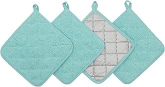 Cotton Pot Holders Cotton Made Machine Washable Heat Resistant Everyday Kitchen Basic Terry Pot Holder, Hot Pads, Trivet for Cooking and Baking Set of 4 (Sky Blue)