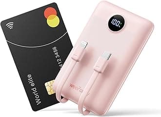 WeeFancy Mini Portable Charger with Built-in Cables 22.5W Fast Charging Power Bank USB-C Small Battery Pack 10000mAh Travel Essential Slim Battery for iPhone 17/16/15/14, Samsung 25/24, and More