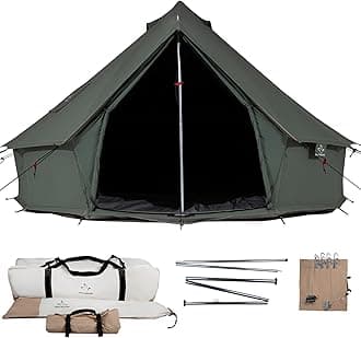 WHITEDUCK Regatta Canvas Bell Tent- w/Stove Jack, Waterproof, 4 Season Luxury Outdoor Camping and Glamping Yurt Tent (Olive, 10' Water Repellent)