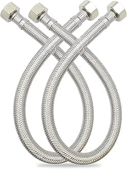GLOBOMOTIVE 304 Grade Braided Stainless Steel Connection Pipe Hose Pipe for Wash Basin, Kitchen Sink, Geyser - 60 Inch (2 Pieces Set, Pack of 1 Pair)