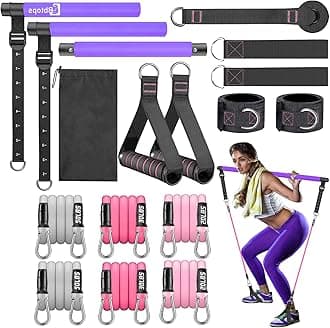 Bbtops Pilates Bar Kit with Resistance Bands,Pilates Bar with Stackable Bands Workout Equipment for Legs,Hip,Waist and Arm,Exercise Fitness Equipment for Women & Men Home Gym Yoga Pilates