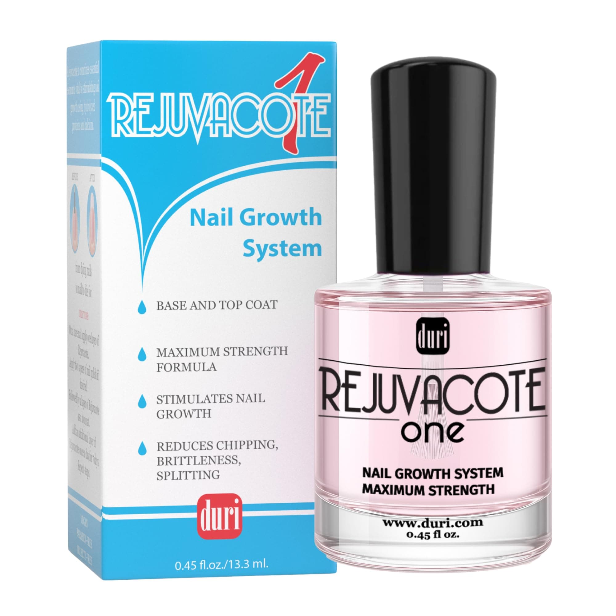 Rejuvacote 1 Nail Growth System - Maximum Strength Nail Strengthener for Damaged Nails from Gel, Acrylic Manicure | Grow Long Natural Fingernails Fast - Rejuvacare Nail Hardener - 0.45 fl. oz.