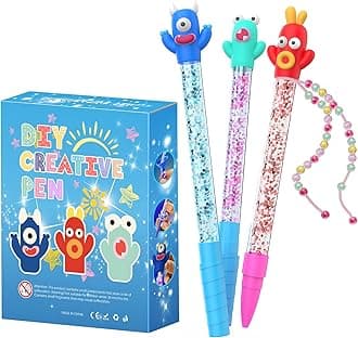 DIY Sparkly Pens for Kids – 3 Customizable Pens for Creative Crafting, Perfect Easter Basket Stuffers and Gifts for Boys and Girls 4-9 Years Old, Fun Art Project and Craft Kit