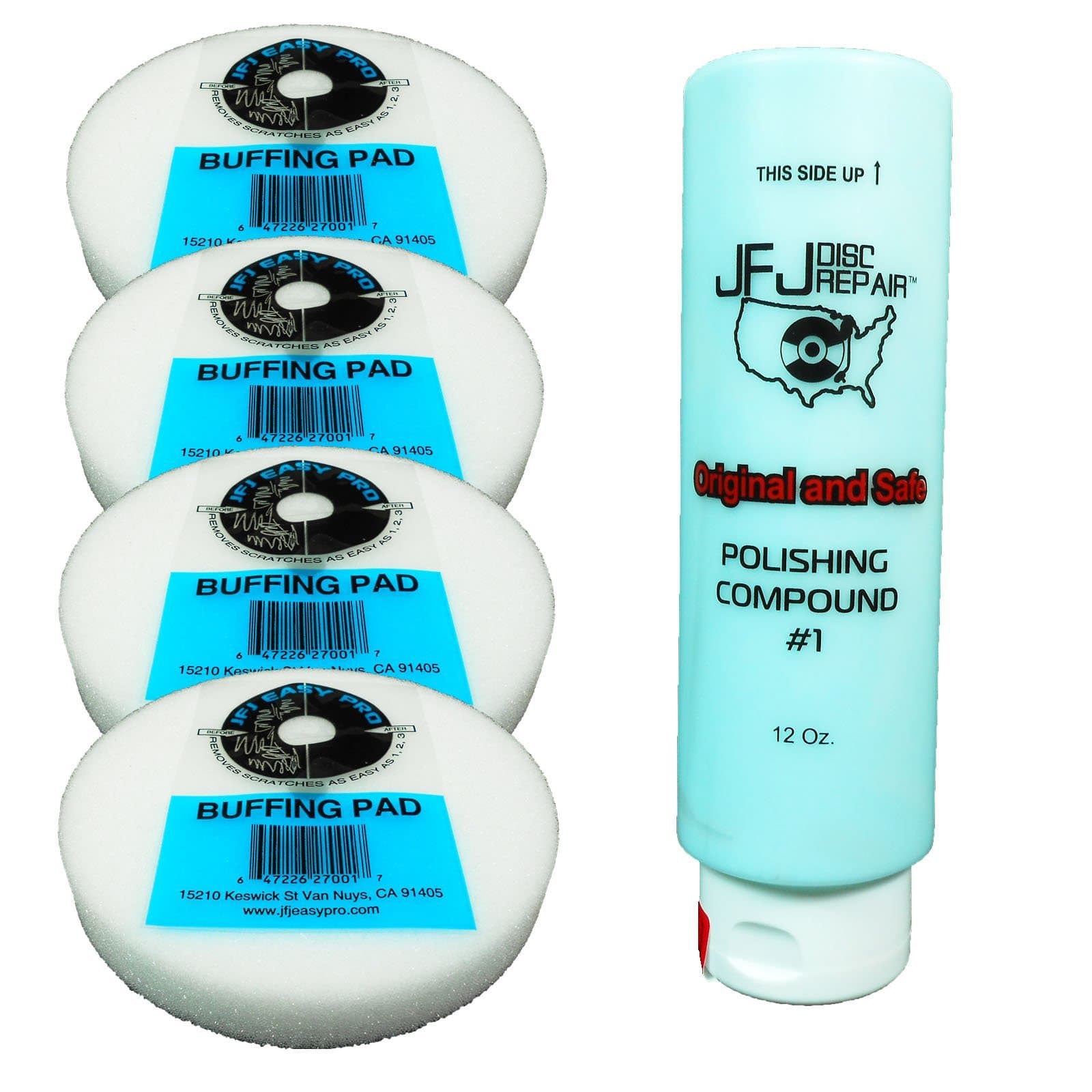 Combo Pack: 4 JFJ Easy Pro Buffing Pads, and 1 JFJ Polish Compound #1 12oz