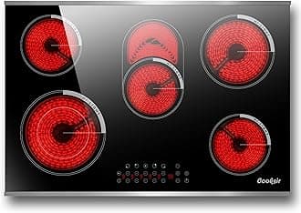 Electric Cooktop 30 Inch - 5 Burner Electric Stove Built-in(29.13"x19.3") 8400W High Power, 30 In Ceramic Stove Touch Control with Timer, Safety Lock, Glass Metal Frame, 220-240V Hard Wired