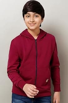 Alan Jones Clothing Boys Regular Fit Zipper Hooded Sweatshirt | Kangaroo Pocket & Drawstring Hood