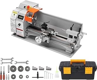 VEVOR 7'' x 16'' Metal Lathe Machine, 800W Precision Benchtop Power Metal Lathe, 150-2500 RPM Continuously Variable Speed, with 3.9'' 3-jaw Metal Chuck Come with Tool Box