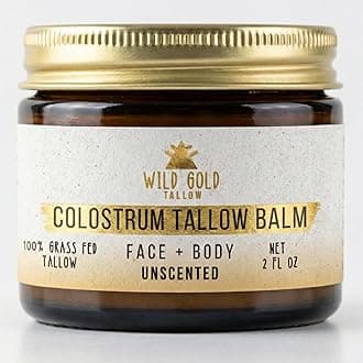 100% Grass Fed Tallow Balm with Colostrum & Emu Oil - Handmade Whipped Beef Tallow for Face and Body, Sensitive Skin Tallow Moisturizer made with True First Colostrum, (Unscented)