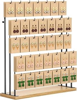 ORLESS Jewelry Display for Vendors, Earring Display Stand for Selling, Necklace Display Holder for Selling, Earring Cards Organizer for Bracelets, Rings, Jewelry Towers, Original Wood (35 Hooks)