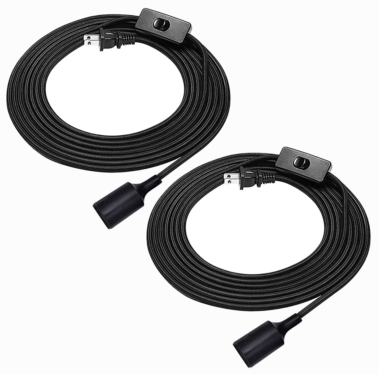 2 Pack Plug-in Pendant Light, 16.4Ft Vintage Industrial Edison Light Socket Silica Gel E26/E27 Base, Black Round Hanging Pendant Light Cord, Hanging Lamp Extension Cable with On/Off Switch