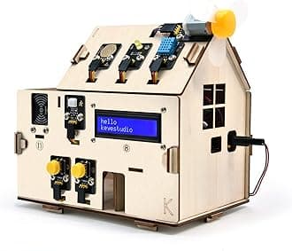 KEYESTUDIO IOT ESP32 Smart Home Starter Kit for Arduino and Python,Electronics Home Automation Coding Kit, Wooden House DIY Sensor Kit,STEM Educational Set for Adults Teens 15+