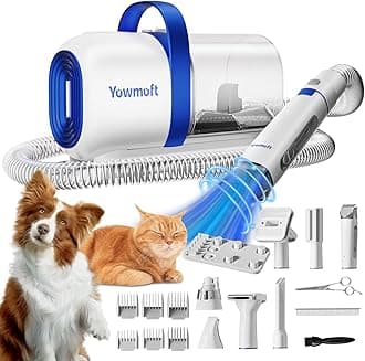 Yowmoft Dog Grooming Vacuum & Kit, 15 Pet Grooming Tools, Max 11 Kpa, 2 L Capacity, Pet Groomer for Dogs/Cats/Home