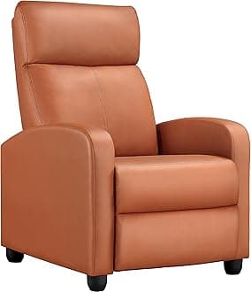 YaheetechRecliner Chair PU Leather Recliner Sofa Home Theater Seating with Lumbar Support Overstuffed High-Density Sponge Push Tan Recliners