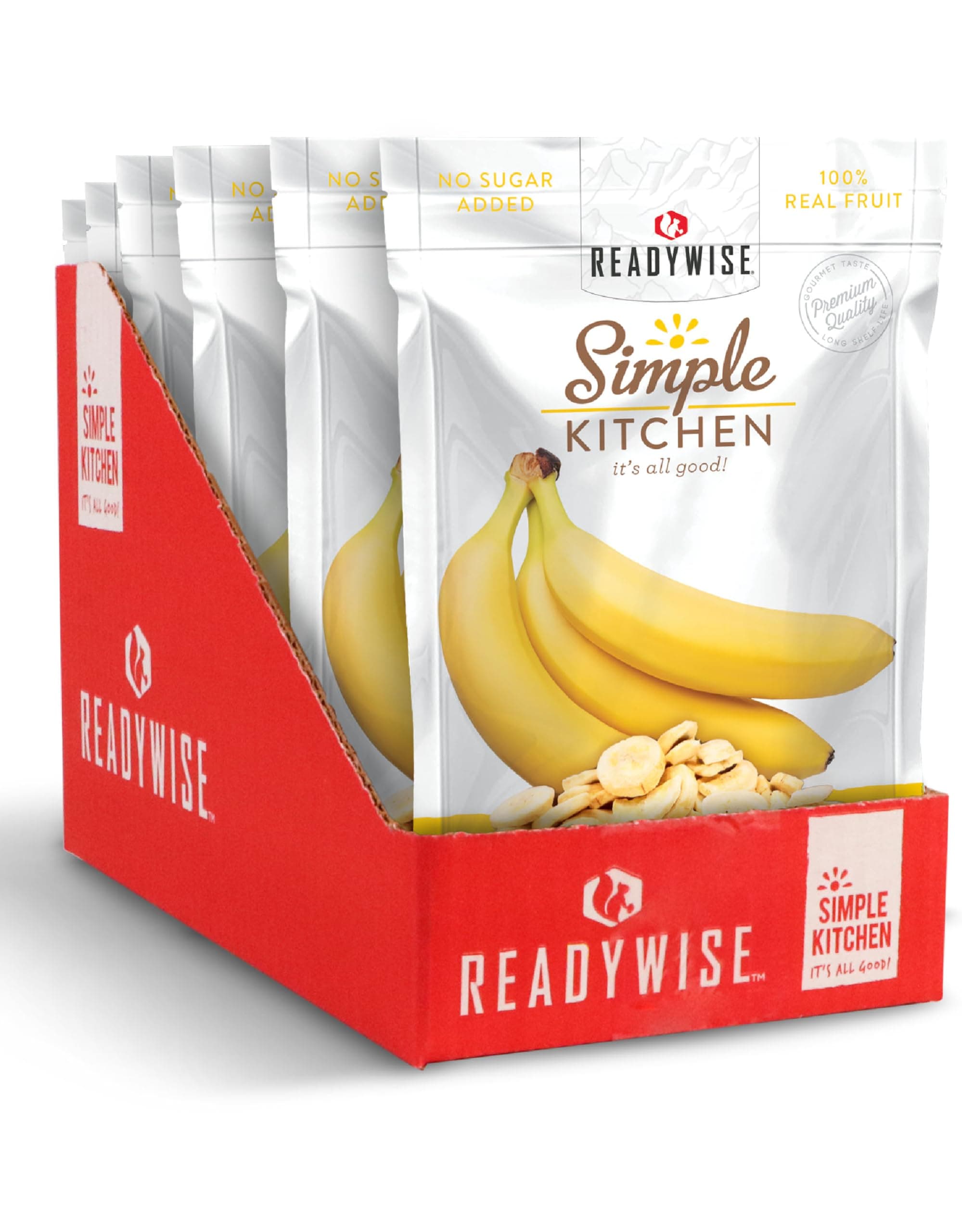 READYWISE - Simple Kitchen, Freeze-Dried Bananas, 24 Servings, Pack of 6, Vegetarian, Gluten Free, Snacks, Banana, Dried Fruit, Pre Workout, Healthy Snacks, Camping, Backpacking, Survival Food