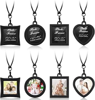 Hicarer 4 Pcs Car Rearview Mirror Hanging Ornament Picture Photo Keychain Frame Metal Locket with 4 Pcs Wax Rope
