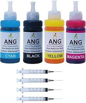 ANG Refill Ink | Compatible with DeskJet Ink Advantage 2135 All-in-One Printer | Black & Multi-Color Ink Cartridge | 4 Multi-Color Ink Bottles with 4 Syringes