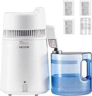 VEVOR Water Distiller, 6L/1.6 Gallon Large Distilled Machine, 900W Distilling Water Maker, 304 Stainless Steel Interior Stiller with Plastic Container, Countertop Distiller for Home, White