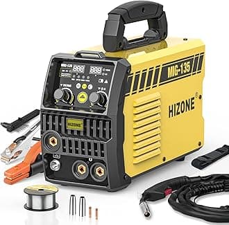 HIZONE 135A MIG Welder, 110V Flux Core MIG Welder/Lift TIG/Stick 3 in 1 Welding Machine with Synergy Control, Gasless Portable IGBT Inverter Welder with Welding Wire