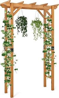Giantex 7FT Wood Garden Arbor Trellis, Wooden Wedding Arch for Ceremony Party, Outdoor Archway Pergola for Climbing Plants, Pathway, Yard, Garden Decor, Easy Assembly (Honey Brown, 55''W x 85''H)