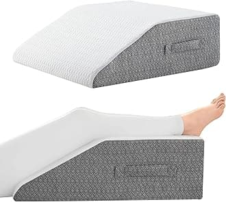 Leg Pillow for Elevation & Support, 24"x22"x8" Memory Foam Cushion with Grey White Patterned Polyester Cover, Ideal for Improving Circulation & Relaxing Leg