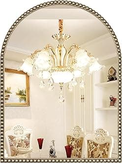 Beaded Arched Mirror for Wall, 22"x30" Gold Arch Bathroom Vanity Mirror, Retro Brass Metal Frame Decorative Mirror for Bedroom Dressing Room Entryway Fireplace