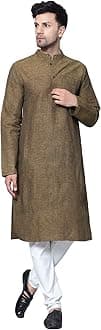 Latest ChikanMen's Cotton Regular Textured Long Kurta Full Sleeves - Casual Ethnic Wear