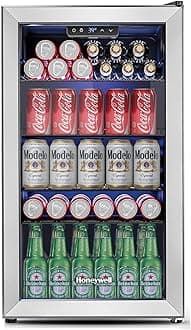 Beverage Refrigerator and Cooler, 116 Can Mini Fridge with Glass Door for Soda Beer or Wine for Office or Bar with Adjustable Removable Shelving, Commercial Grade