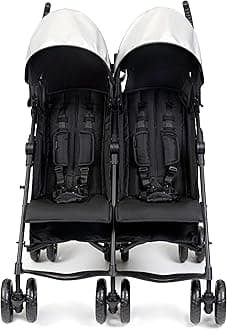 3Dlite Folding Lightweight Side by Side Double Stroller with 5-Point Safety Harness for Infants and Toddlers, Black