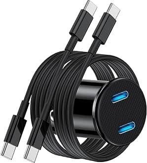 Car USB C iPhone Charger, Dual USB C Car Charger Adapter Plug with 3ft USB Type C to C Cable, Fast Charging for Apple iPhone 16 Pro Max/16 Pro/15 Pro/15 Plus/iPad Pro 12.9/11 inch/Air 5/Mini