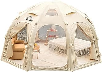Coody Rbm Outdoors Aurora Dome Octopus Inflatable Tents for Camping with Stove Jack, 4 Season Glamping Outdoor Canvas House, Waterproof Easy Setup Canopy Screen Casa de Campaña (Beige)
