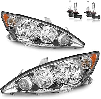 Headlights W/Bulbs for 2005 2006 Toyota Camry 4-door sedan Base, LE, SE, XLE Halogen Headlamp Replacement Driver & Passenger Side