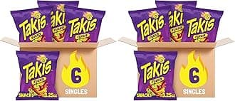 Takis Fuego 6 pc / 3.25 oz Snack Size Case, Hot Chili Pepper & Lime Flavored Extreme Spicy Rolled Tortilla Chips (Pack of 2)
