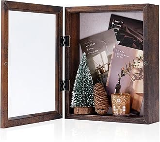Muzilife 8x10 Shadow Box Picture Frame - 2.16" Interior Deep Wood & Glass Rectangle Display Case Ready to Hang Memory Box Baby Sports Memorabilia, Pins, Awards, Tickets, and Photos, Honey Brown