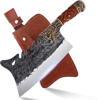 ROCOCO Cleaver Knife Meat Cutting Heavy Duty Bone Butcher Chopper Large Hand Forged Chinese Dragon Viking Cutter for Kitchen Outdoor with Sheath Birthday Father Mother Christmas Gift Men 8.6"