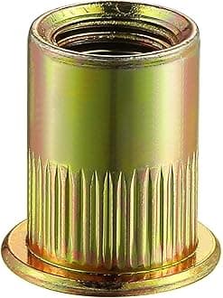 100Pcs Rivet Nut M8 Metric Yellow Zinc Plated Finish Flat Head Rivnut Threaded Insert Nut Knurled Body
