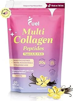 Fuel Multi Collagen Peptides Powder – 20g Hydrolyzed Collagen Types I, II, III, V & X – Hair, Skin, Nails & Joint Support – Keto & Gluten Free – French Vanilla – 20 Servings (8.67oz)