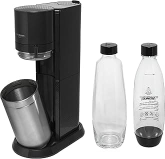 sodastreamDuo Sparkling Water Maker, Sparkling Water Machine & 2x 1L Fizzy Water Bottles, Retro Drinks Maker & BPA-Free Water Bottle, Glass Carafe, 2x Co2 Gas Bottle for Home Carbonated Water - White