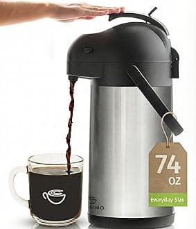 2.2 Liter Airpot Thermal Coffee Carafe with Pump/Lever Action/Stainless Steel Insulated Thermos / 12 Hour Heat Retention / 24 Hour Cold Retention / 74 Ounce Pump Coffee Pot