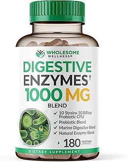 Digestive Enzymes 1000MG Plus Prebiotics & Probiotics Supplement, 180 Capsules, Organic Plant-Based Vegan Formula for Digestion & Lactose with Amylase & Bromelain,3-6 Months Supply