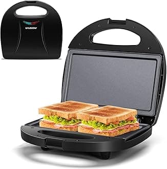 Deep Fill Toastie Maker, Sandwich Toaster with Non-Stick Flat Plates, Small Panini Press, Healthy Grill, Indicator Lights, Locking Latch, Black - Roy