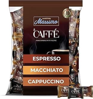 Maestro Massimo Assorted Coffee Candy - Individually Wrapped 7.05 oz Bag, 3mg Caffeine per Hard Candy, Original Espresso, Macchiato, Cappuccino Flavored, Made with Bold Arabica Coffee (Pack of 1)