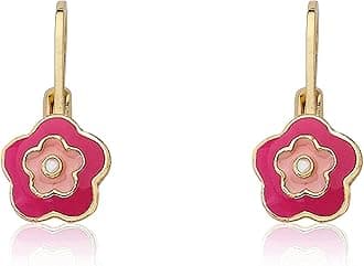 Little Miss Twin Stars Girls'"Frosted Flower" 14k Gold Plated Flower Leverback Earrings