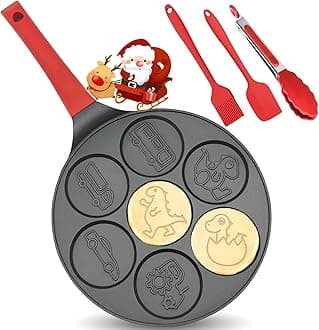 Dinosaur 7-Cup Egg Pan Omelet Pans Pancake Pan for Kids Nonstick Egg Cooker, Dino Cars Trucks Omelette Crepe Pancake Maker, Black