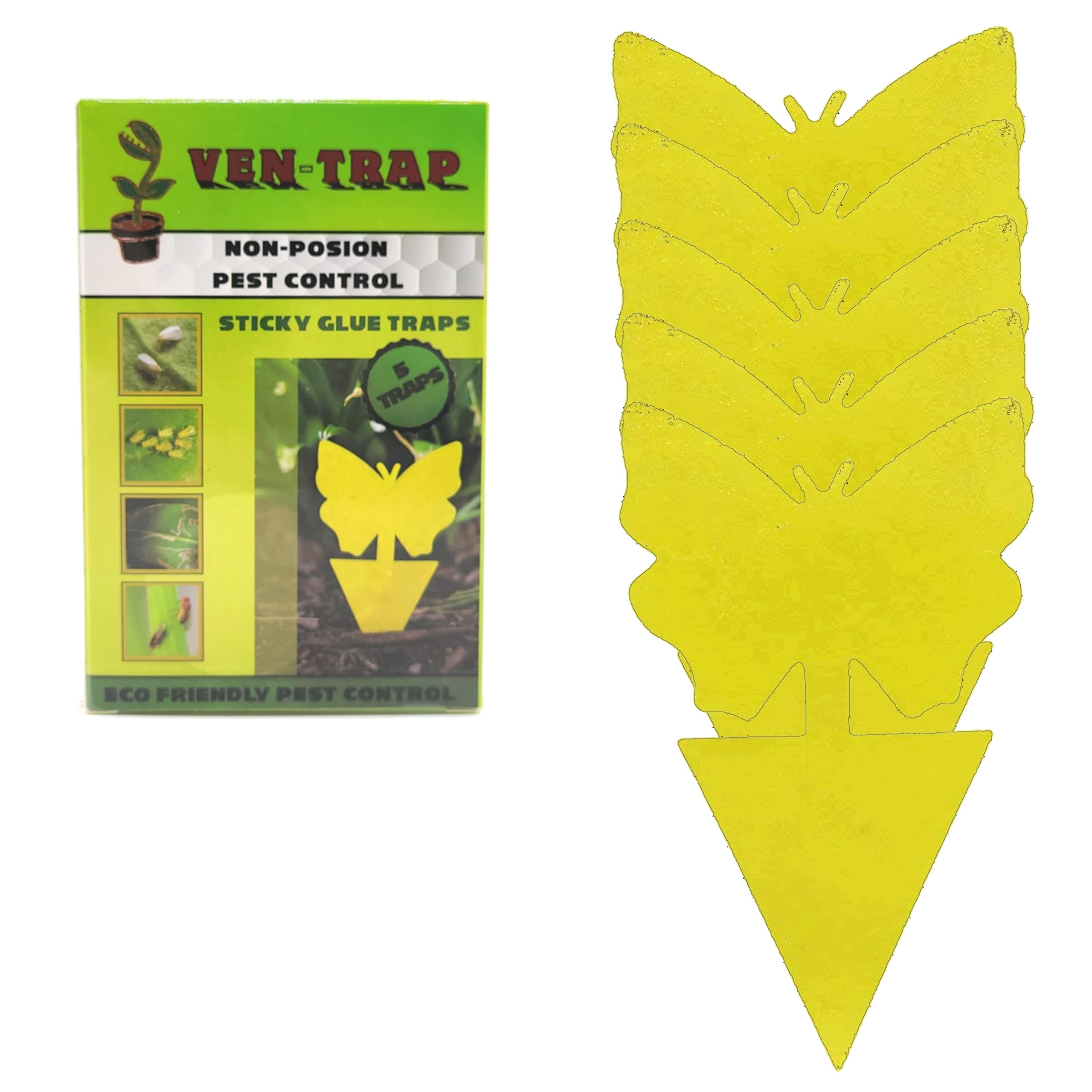 5 Pack - Sticky Yellow Butterfly Bug Traps for - Fruit Fly, Gnat Trap, White Flies, Mosquito, Fungus Gnats, Flying Insects Indoor/Outdoor Use