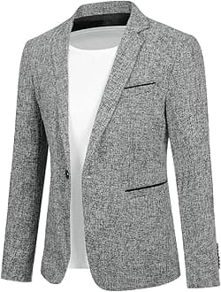 Mens Casual 1 Button Blazer Slim Fit Blazer Jacket Lightweight Suit Jackets