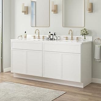 Vanity Art 60 Inch Bathroom Vanity Base Cabinet Double Sink Top (Without Sink), Soft Closing Door, Storage Unassembled Cabinet, White, 2ea 30 Inch Cabinet Combo