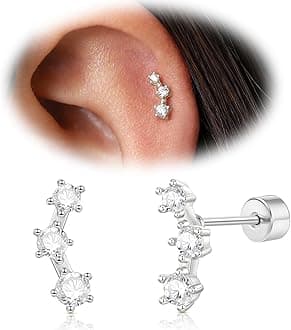 Cartilage Screw Back Earrings for Women, Flat Back Earrings Sterling Silver Hypoallergenic Earrings for Girls Conch Helix Piercing Jewelry Crawler Butterfly Flower Stud Earrings