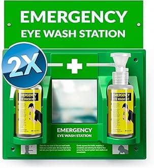 BPA Free Portable Eye Wash Station OSHA Compliant - Wall-Mounted First Aid Eye Wash Kit w/Mirror & 2X 16oz Empty Bottles - No Eye Wash Solution Included - Emergency Eyewash - Set of 2